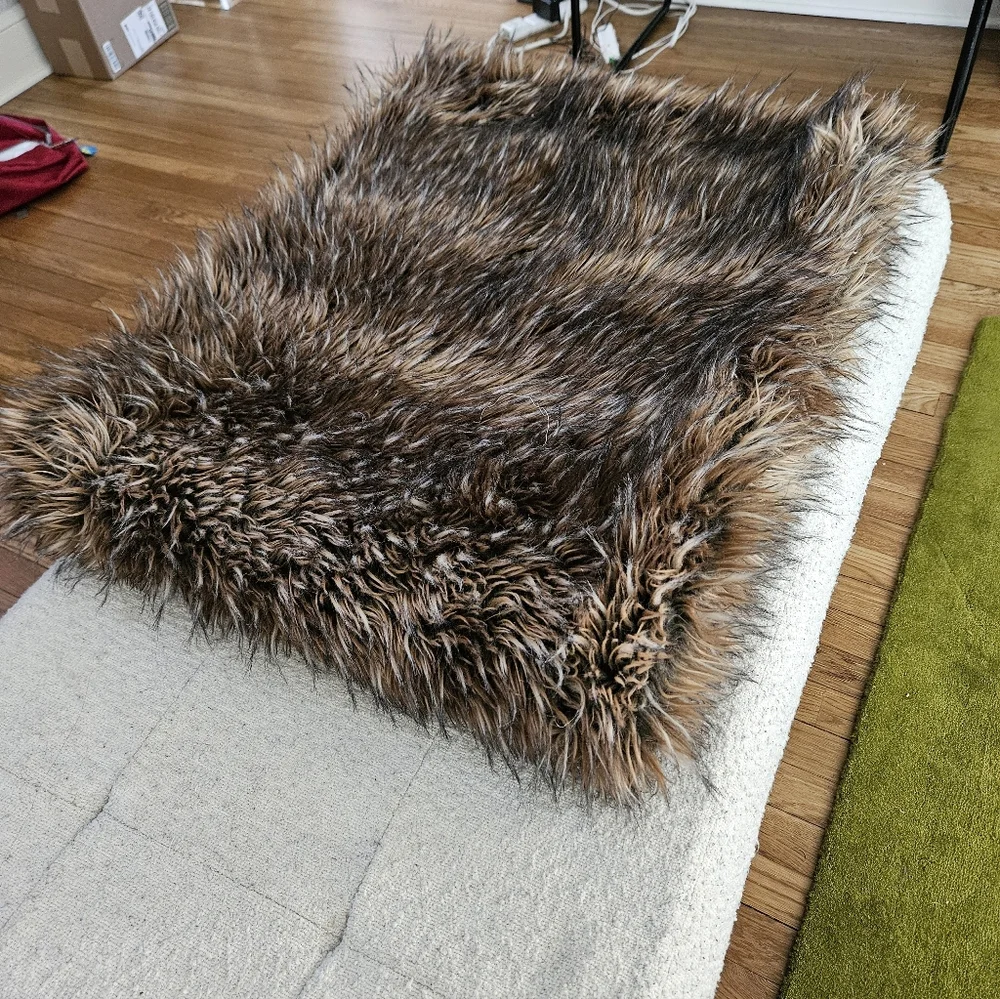 Restoration Hardware Luxurious Faux Fur Throw in Brown and Cream